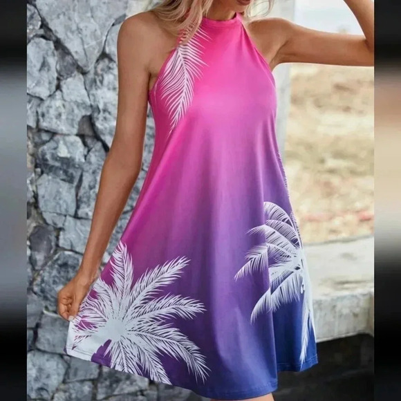 LUNE Tropical Print Ombre Halter Neck Dress - Picture 4 of 4